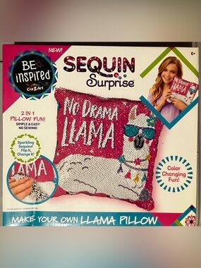 NEW Sequin Surprise 'No Drama Llama' Kids NO SEW Pillow - Pink & White